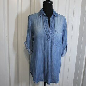 Bella Dahl Womens Chambray Tencel Tunic Popover 3/4 Sleeves Size Small NWT